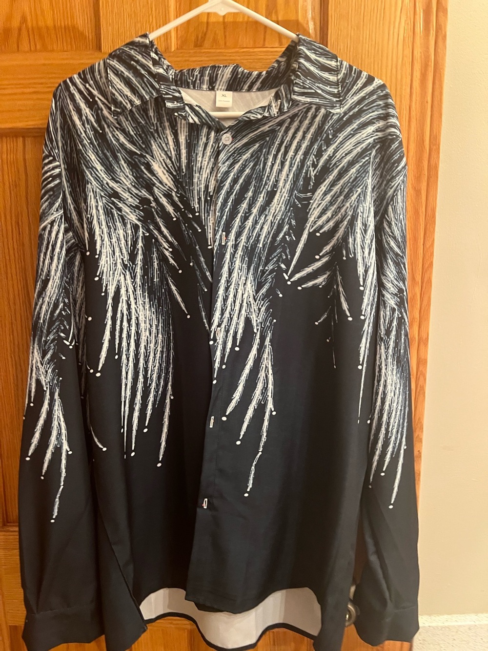 Women’s Black Button-Up Shirt Jacket with White Brushstroke Print